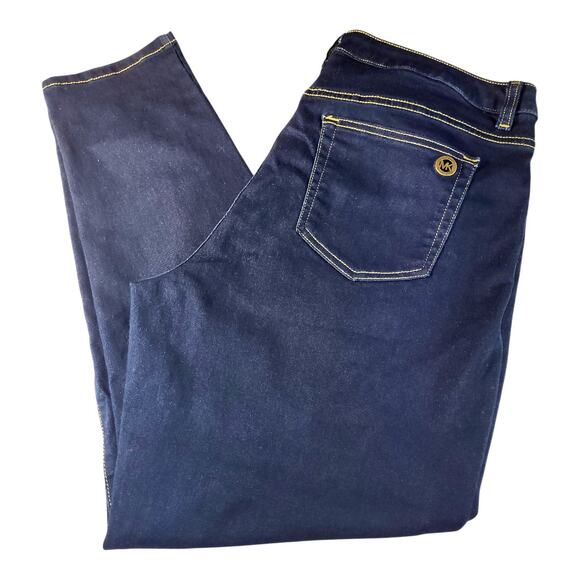 Michael Kors Designer Denim Skinny Fit Blue Jeans MK Pocket Emblem Dark Wash 16 - Picture 1 of 7